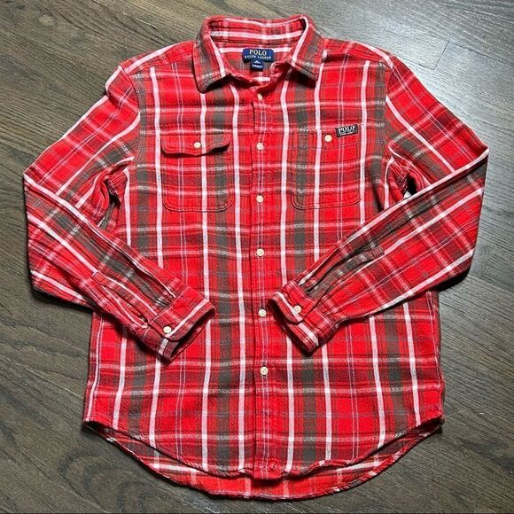 Polo ralph Lauren Textured Cotton Flannel Plaid Button Front Shirt - Picture 1 of 5